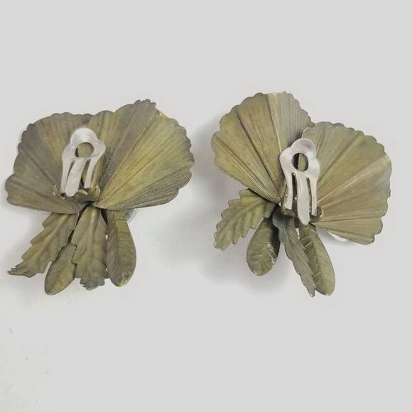 Vintage Bold Rhinestone and Gold Tone Clip On Earrings, Funky 80s Style Design - Picture 4 of 7